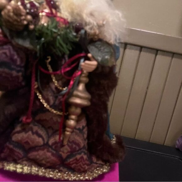 St. Nicholas Santa Tapestry plush Green Gold Faux Fur trim Garment Tree Topper - Picture 6 of 9